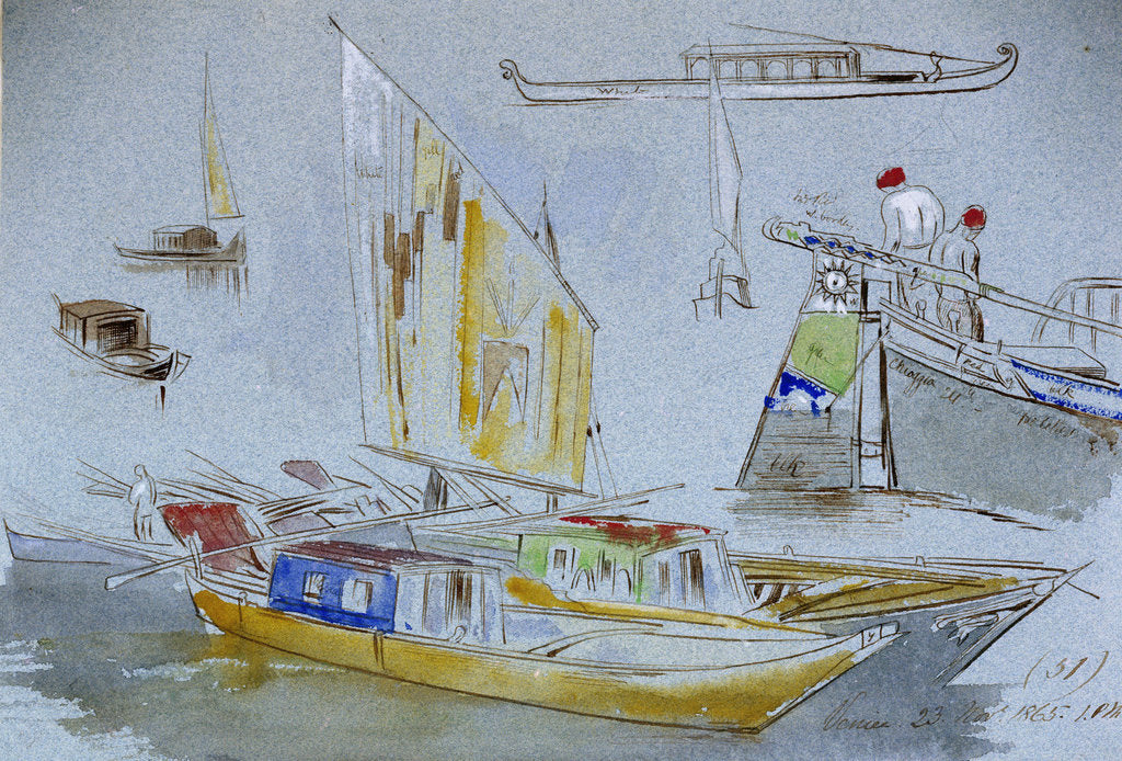 Detail of Studies of Venetian craft by Edward Lear