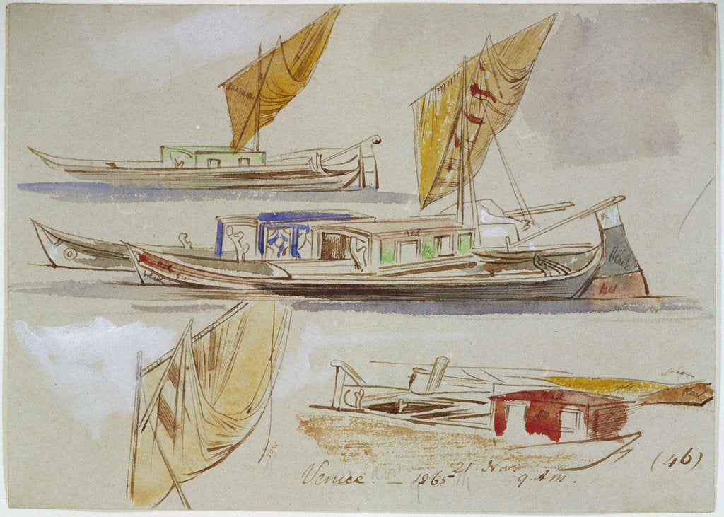 Detail of Studies of Venetian craft by Edward Lear