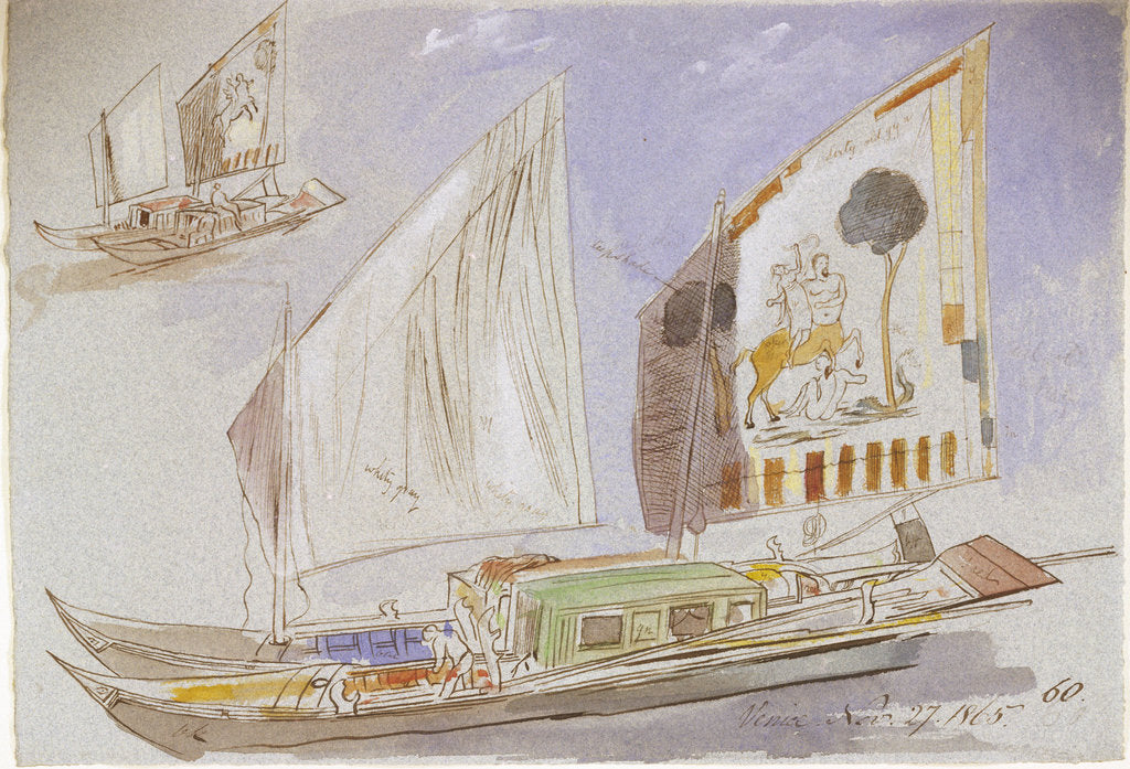 Detail of Studies of Venetian craft by Edward Lear