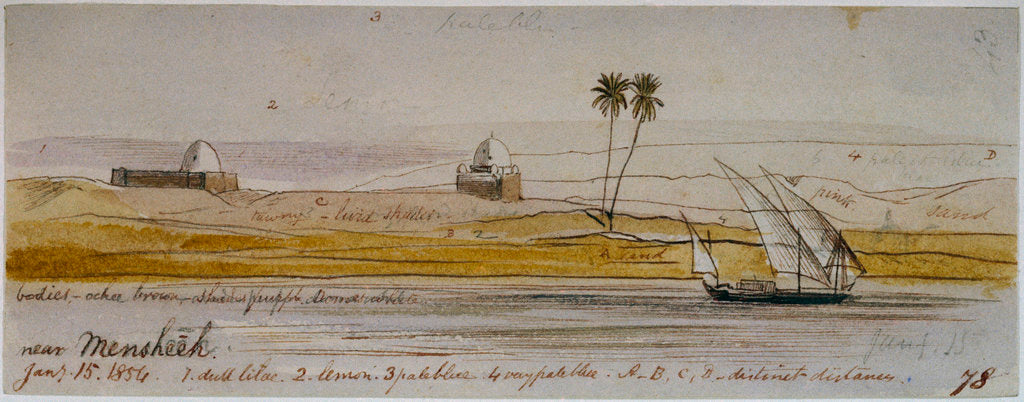 Detail of The Nile near Mensheeh, Egypt by Edward Lear
