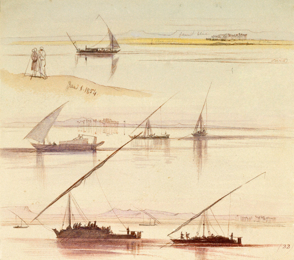 Detail of Shipping on the Nile by Edward Lear