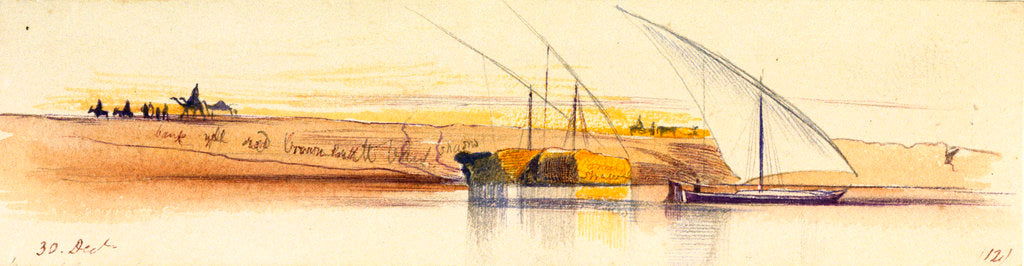 Detail of The banks of the Nile with three gyassis by Edward Lear