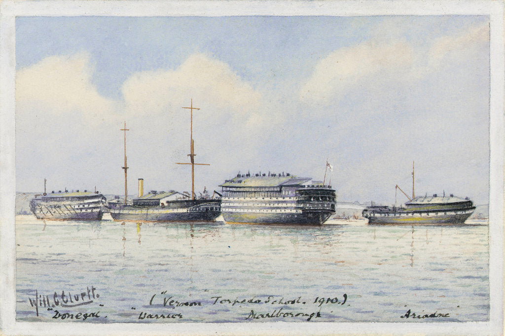 Detail of Vernon Torpedo school 1910 Donegal, Warrior, Marlborough, Ariadne by William C. Cluett