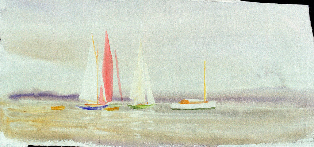 Detail of Three yachts and a cabin cruiser by William Lionel Wyllie