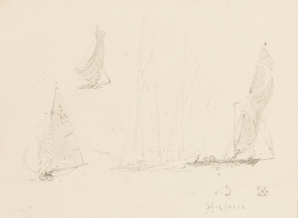 Detail of Rough sketches of yachts by William Lionel Wyllie