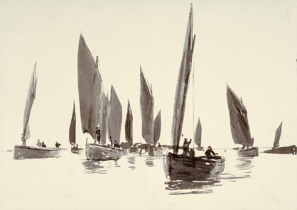 Detail of Sketch of small sailing craft with lug sails by William Lionel Wyllie