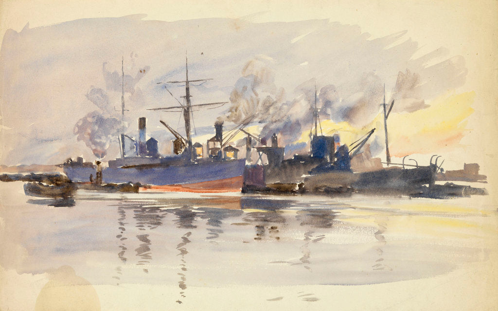 Detail of Sketch of merchant ships in port by William Lionel Wyllie