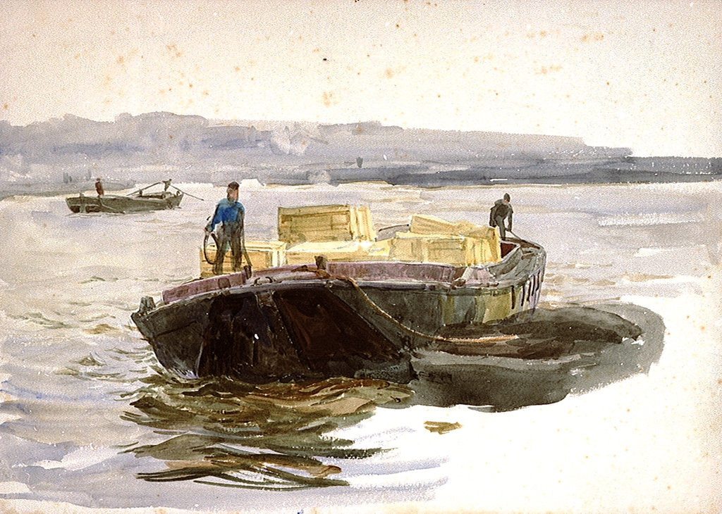 Detail of A lighter loaded with packing cases by William Lionel Wyllie