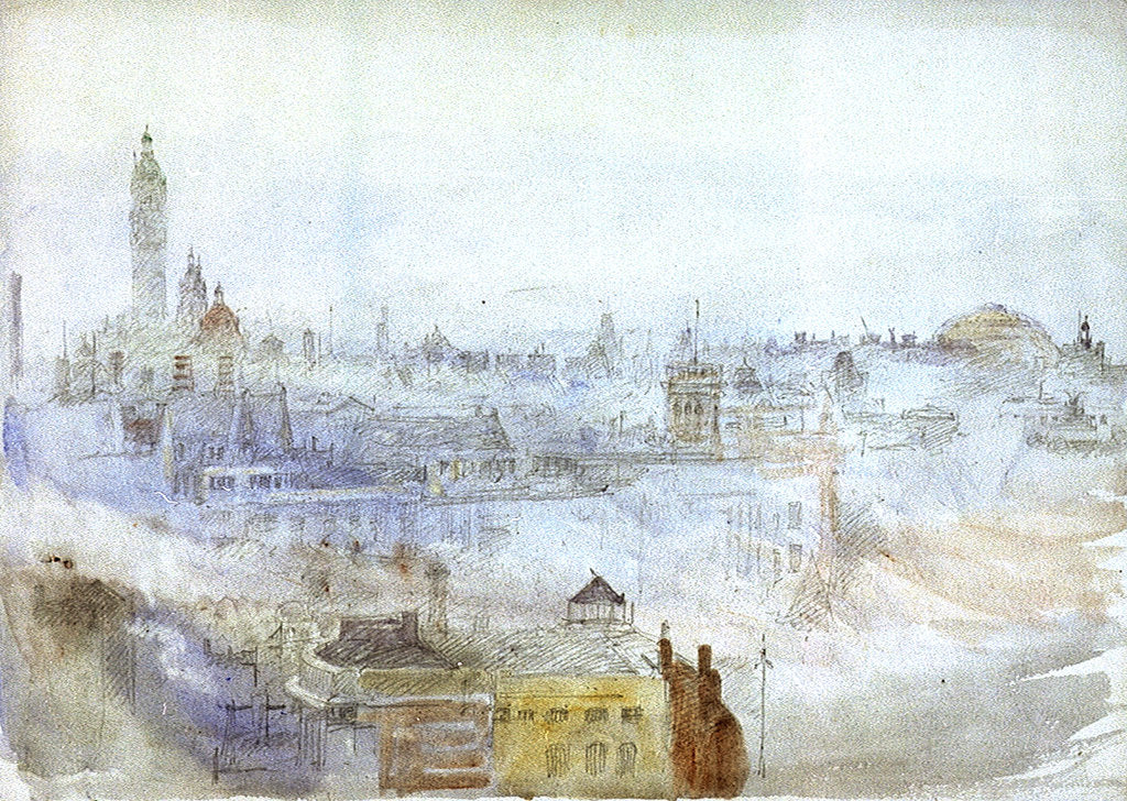 Detail of Roofs and chimneys by William Lionel Wyllie