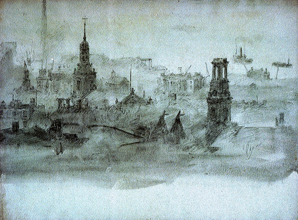 Detail of Spires and chimneys by William Lionel Wyllie