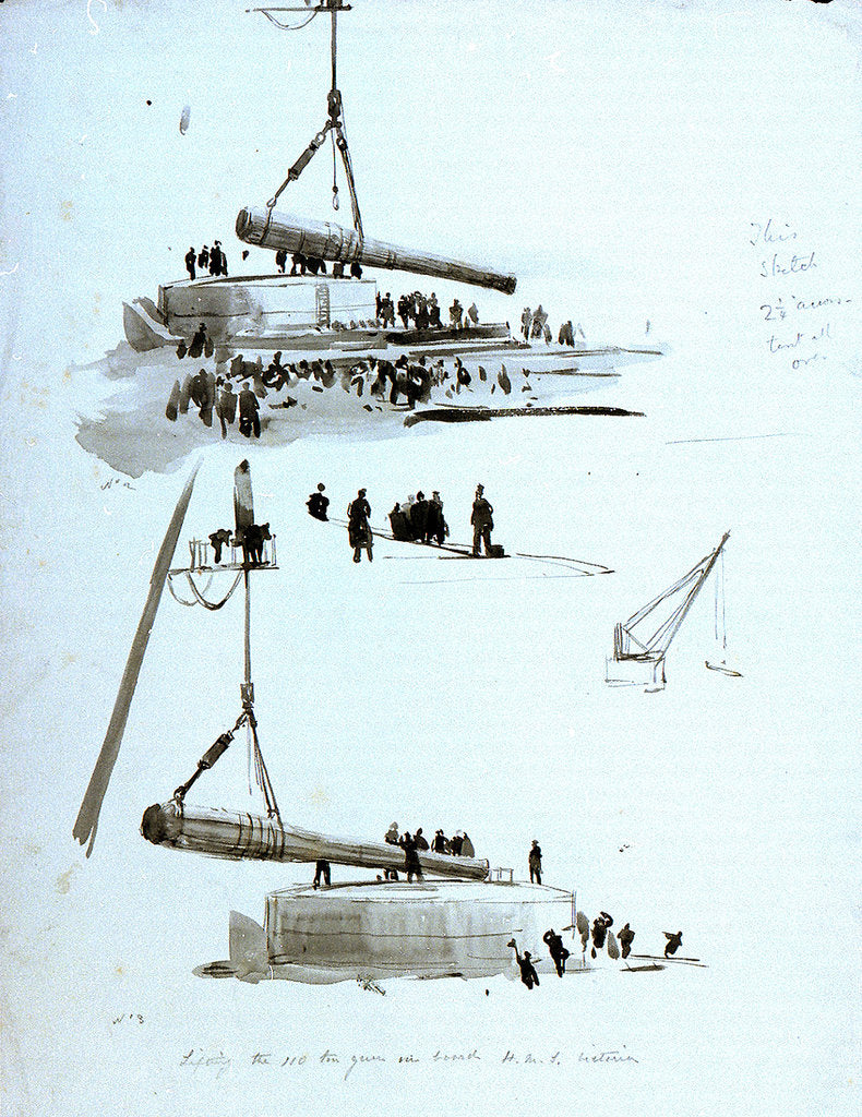 Detail of Lifting the 110 ton gun on board HMS 'Victoria' by William Lionel Wyllie