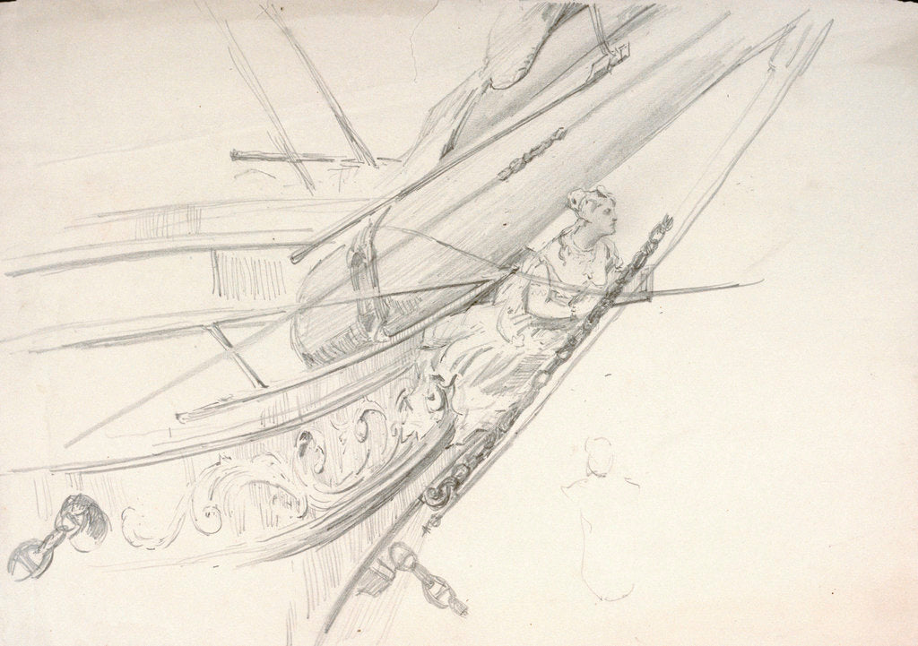 Detail of Study of a ship's bow with figurehead by William Lionel Wyllie