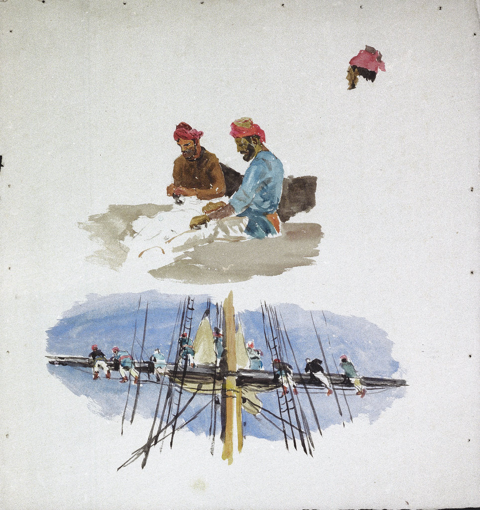 Detail of Lascar seamen manning yards by William Lionel Wyllie