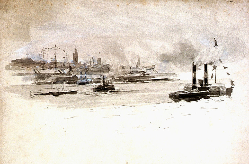 Detail of Study of a port scene, possibly London by William Lionel Wyllie