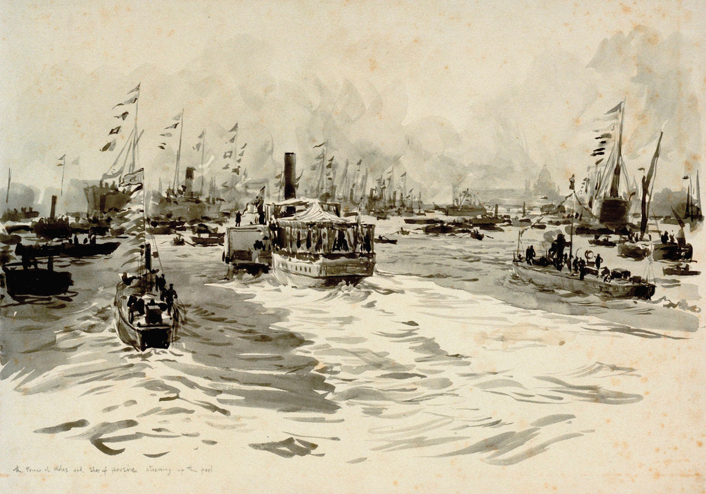 Detail of The Prince of Wales and Shah of Persia steaming up the Pool by William Lionel Wyllie