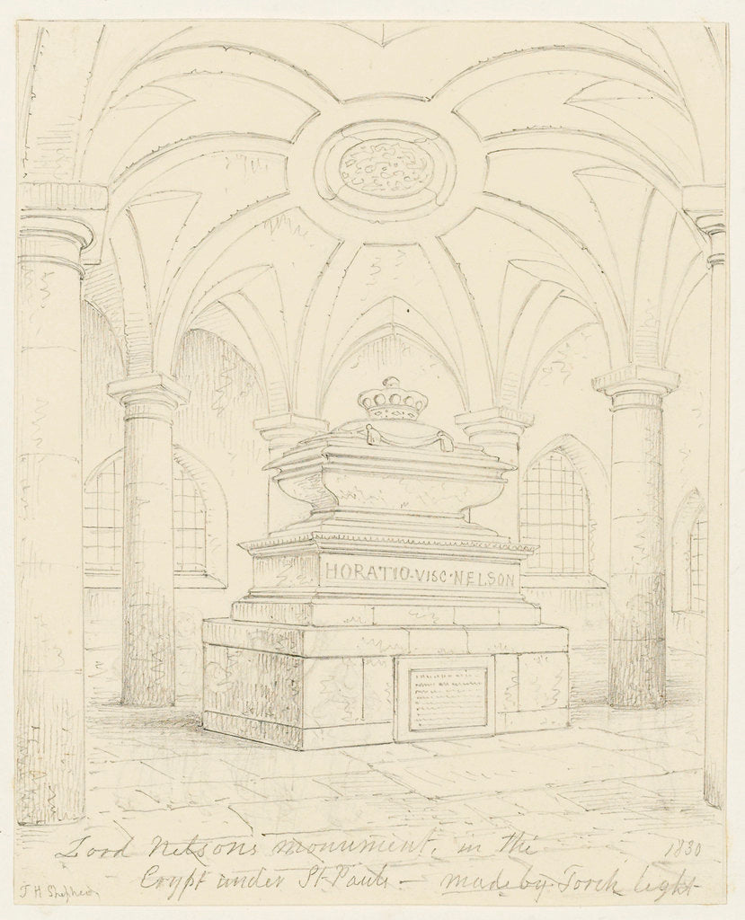 Detail of Nelson's tomb in the crypt of St Paul's by Thomas Hosmer Shepherd