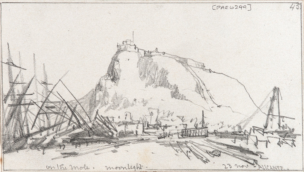 Detail of The Mole, Alicante, by moonlight by Edward William Cooke