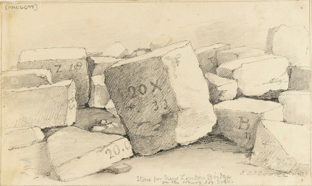 Detail of Stone for New London Bridge on the Wharf, Isle of Dogs by Edward William Cooke