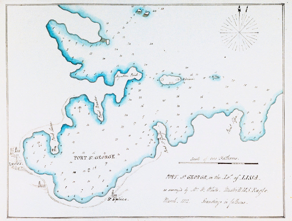 Detail of Map of Port St George in the Island of Lissa as surveyed by Mr W White, Master HMS 'Eagle', March 1812 by William Innes Pocock