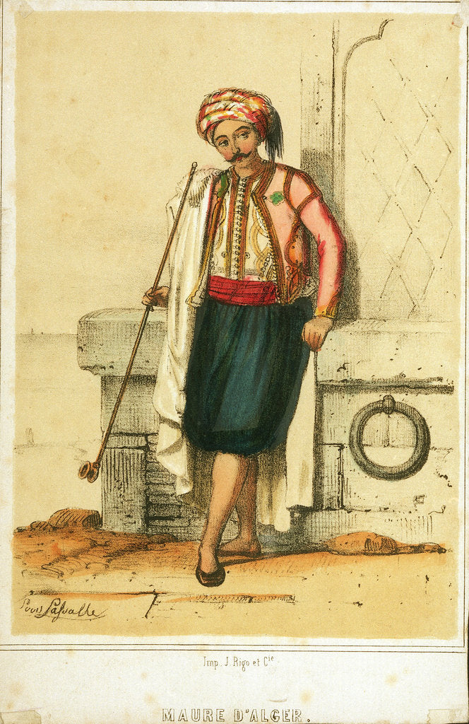 Detail of A moor from Algiers smoking a pipe with a view out to sea behind by Puvis Lasvalle