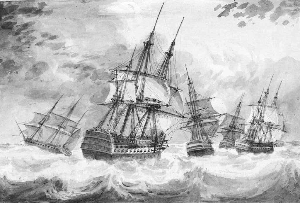 Detail of Five men-of-war in a breeze by D. Tandy