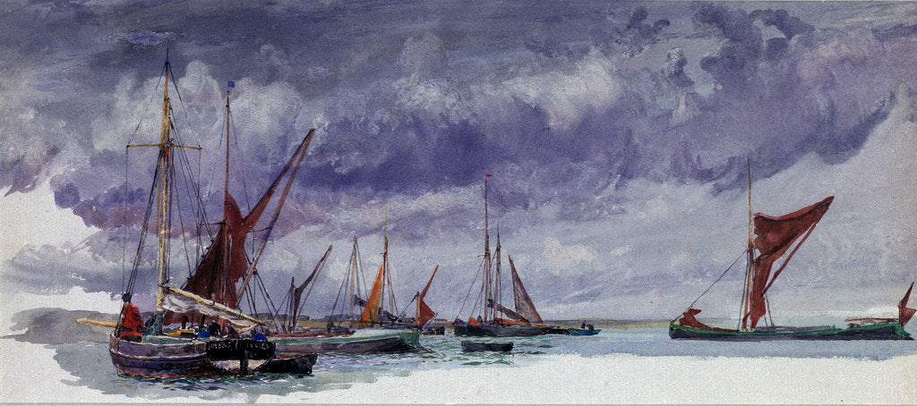 Detail of Sailing vessels at anchor under a stormy sky (unfinished) by William Lionel Wyllie