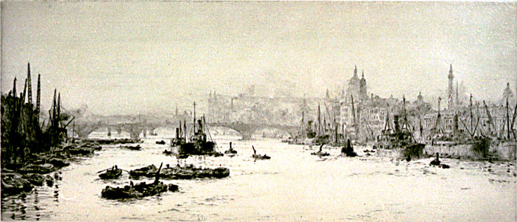 Detail of Below London Bridge, Hay's Wharf and the Monument by William Lionel Wyllie