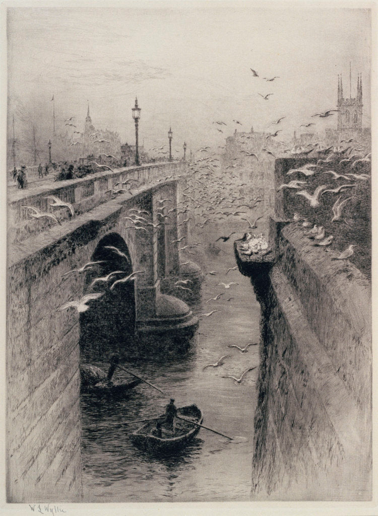 Detail of London Bridge and Southwark Cathedral by William Lionel Wyllie