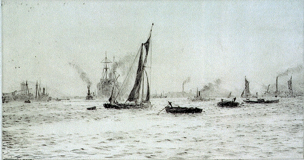 Detail of Barges and other craft on the River Thames? by William Lionel Wyllie