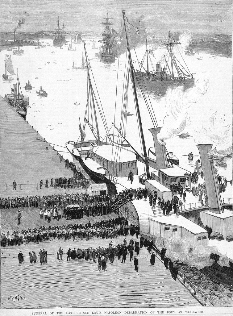 Detail of Funeral of the late Prince Louis Napoleon - debarkation of the body at Woolwich. by William Lionel Wyllie