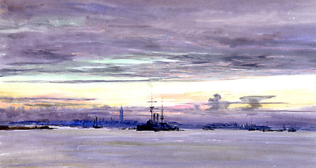 Detail of A View of Gosport Seen Across Portsmouth Harbour at Dusk by William Lionel Wyllie