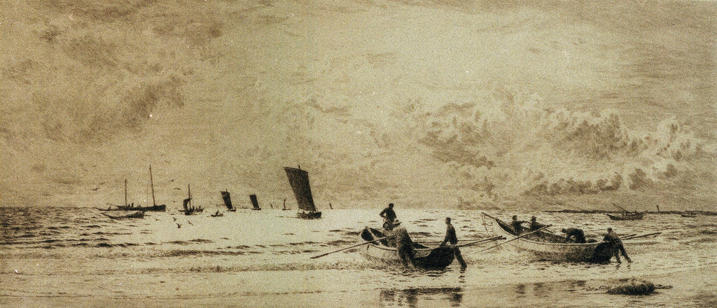 Detail of Yorkshire cobbles pulling off a beach near Scarborough 1901 by William Lionel Wyllie