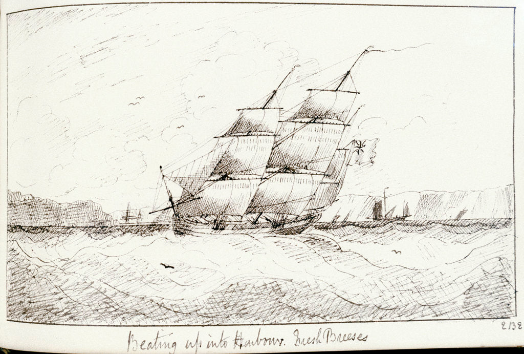 Detail of Sailing vessels at sea by Edward Bamfylde Eagles