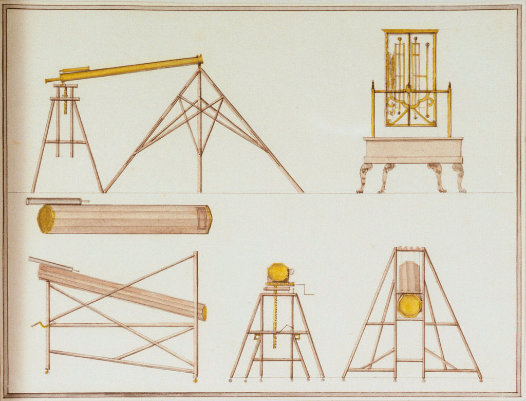 Detail of Astronomical instruments including a drawing of John Harrison's marine timekeeper H2 by John Charnock