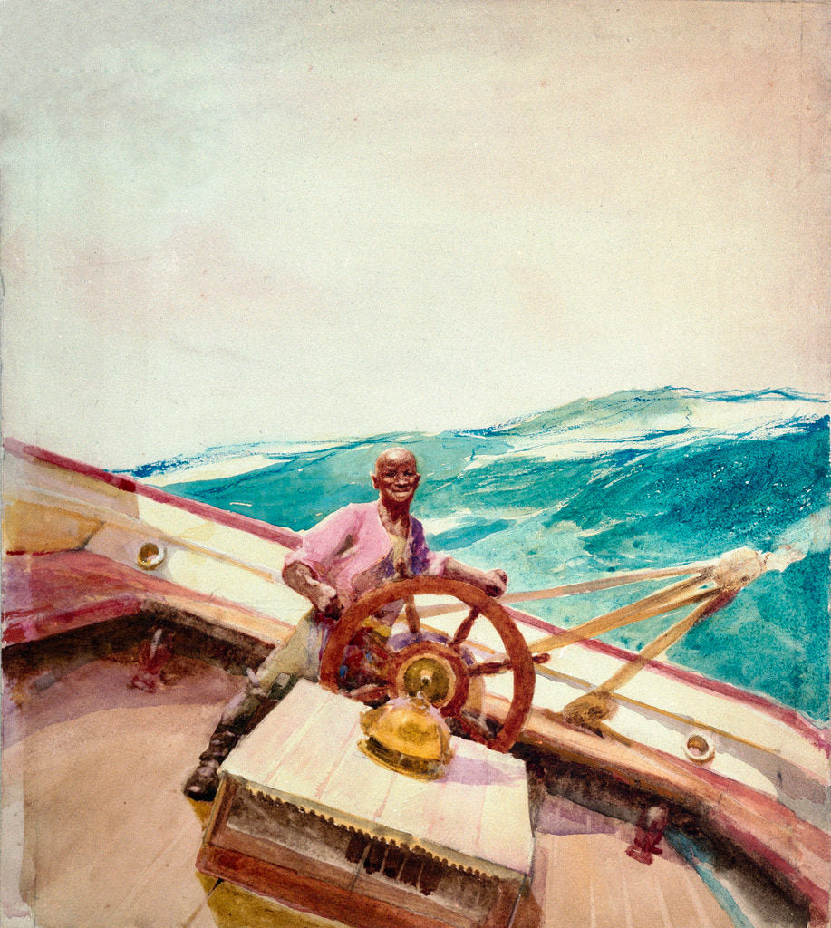Detail of Negro at the wheel of a sailing vessel by John Fraser