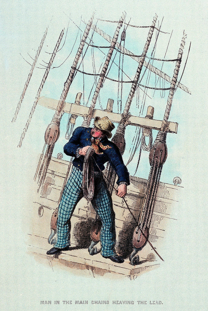 Detail of Man in the main chains heaving the lead by unknown