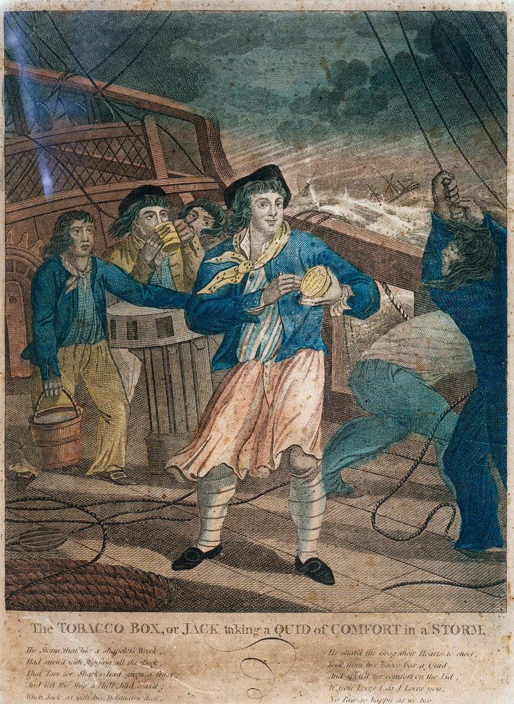 Detail of The Tobacco Box, or Jack taking a Quid of Comfort in a storm by John Fairburn