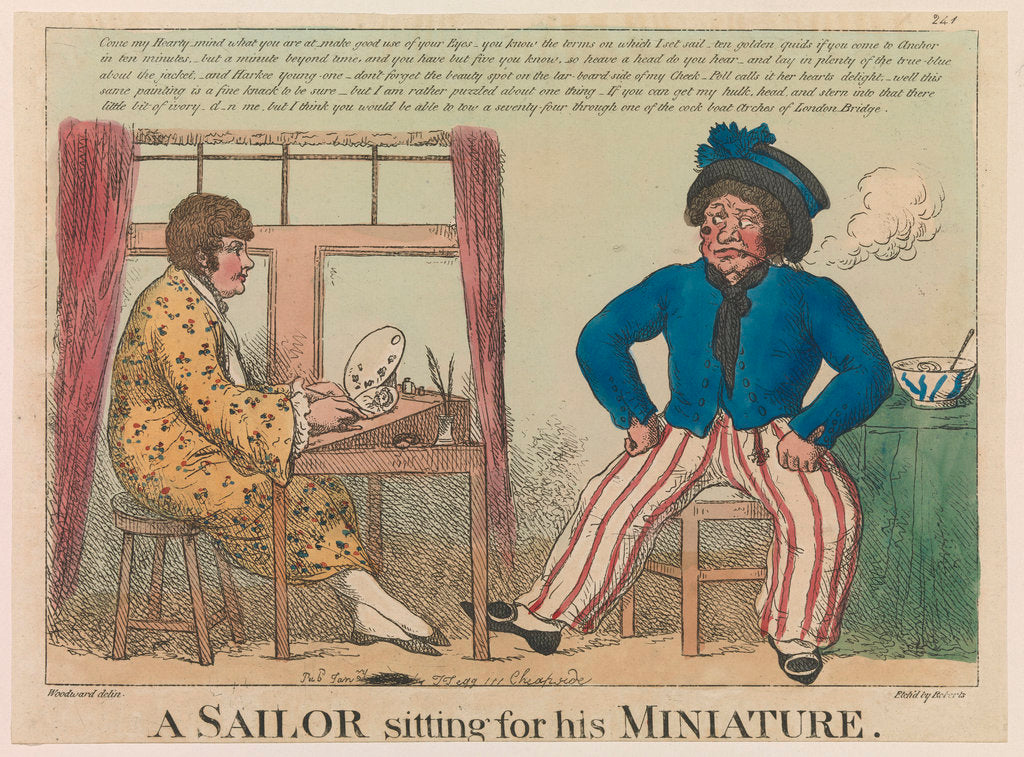 Detail of A sailor sitting for his miniature by George M. Woodward