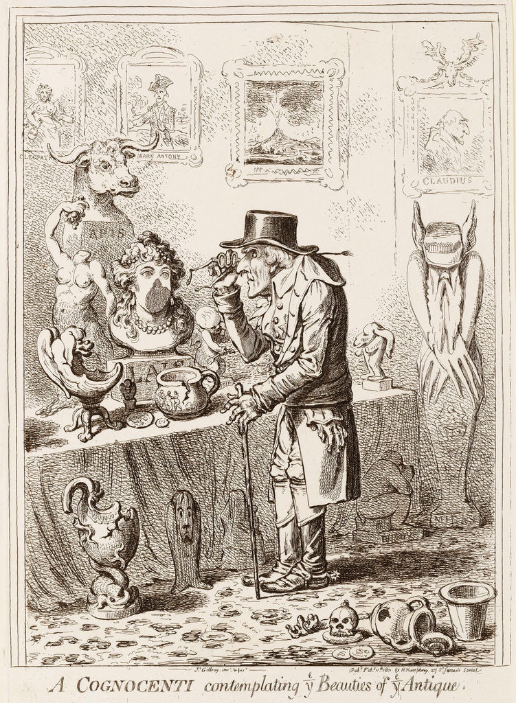 Detail of A Cognocenti contemplating ye Beauties of ye Antique by James Gillray