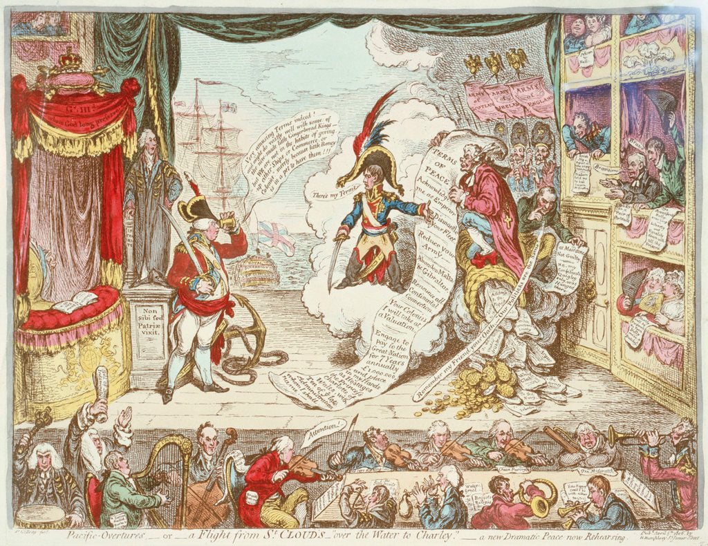 Detail of Pacific Overtures - or - a Flight from St Cloud's - over the Water to Charley - a new Dramatic Peace now Rehearsing by James Gillray