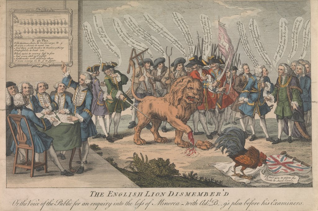 Detail of The English Lion Dismembered or the Voice of the Public for an enquiry into the loss of Minorca with Adl. B--g's plea before his Examiners by unknown