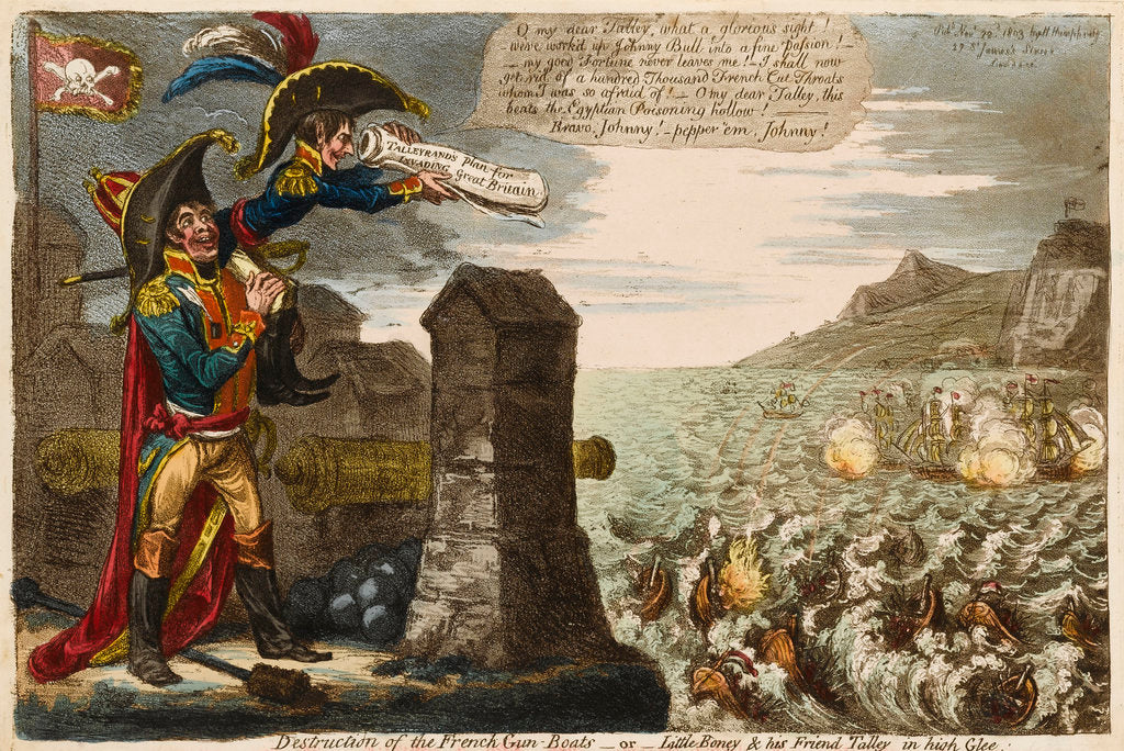 Detail of Destruction of the French Gun-Boats - or - Little Boney & his Friend Talley in high Glee by James Gillray