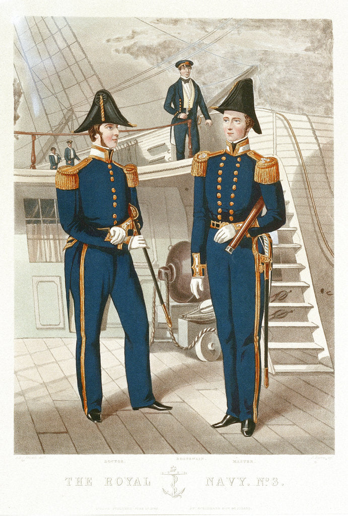 Detail of The Royal Navy. No 3. Doctor. Boatswain. Master by R.H.C. Ubsdell