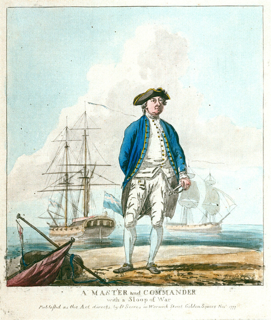 Detail of A master and commander with a sloop of war by D. Serres