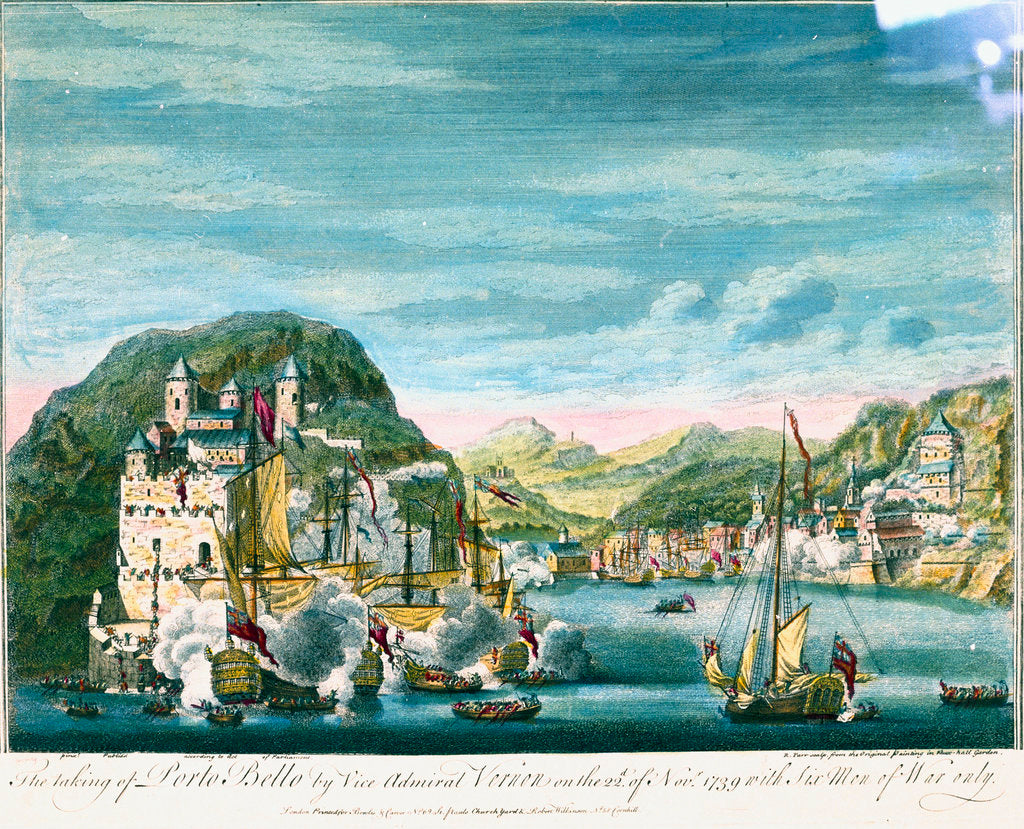 Detail of The taking of Porto Bello by Vice Admiral Vernon on the 22d of Nov. 1739 with Six Men of War only by Peter Monamy