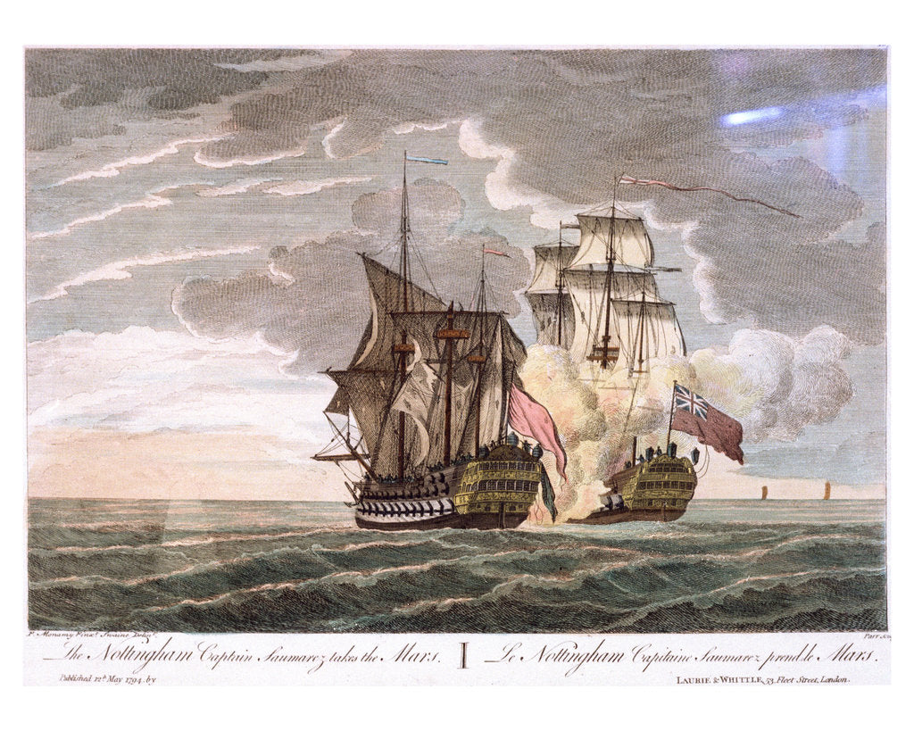 Detail of The Nottingham Captain Saumarez takes the 'Mars' by Peter Monamy