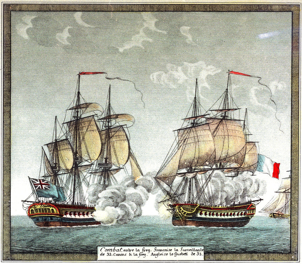 Detail of Battle between 32-gun French frigate 'Surveillante' and English 32-gun frigate 'Quebec' by Angeli