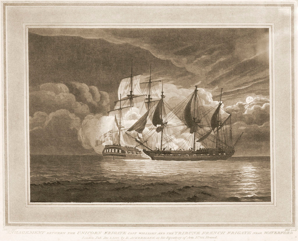Detail of Engagement between the frigate 'Unicorn' and the French frigate 'Tribune' near Waterford by Atkins