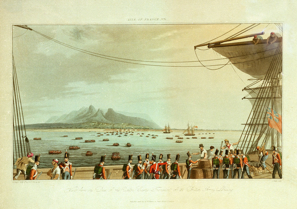 Detail of Isle of France No. 1. View from the deck of the Upton Castle transport of the British Army landing by R. Temple