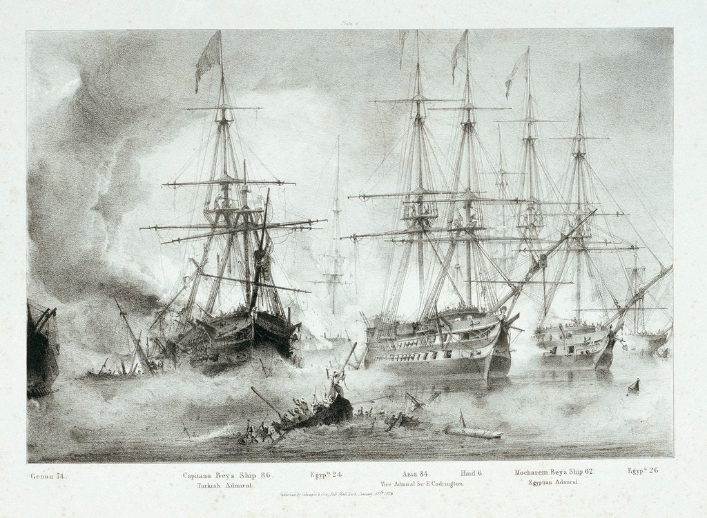 Detail of 'Asia' and other vessels at the Battle of Navarino, 20 October 1827 by George Philip Reineagle